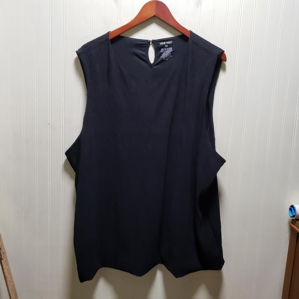 Nine West Blouse Womens Plus 3X‎ Black Scoop Neck Sleeveless Pleated Tunic Top - Picture 2 of 7